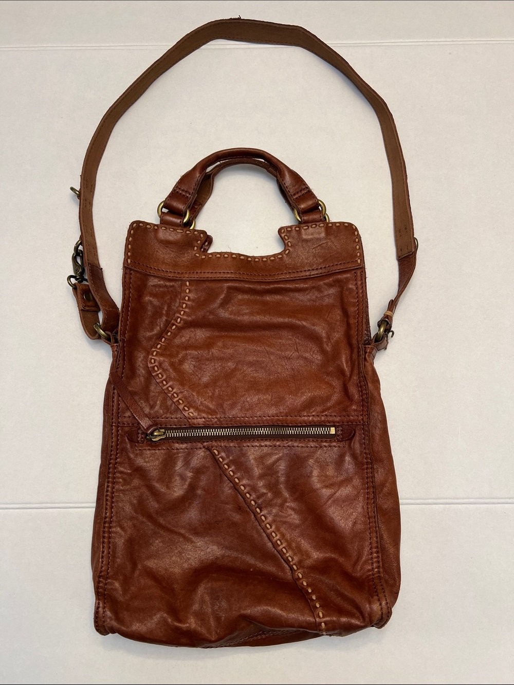 VINTAGE LUCKY BRAND ABBEY ROAD BROWN LAMB LEATHER FOLD-OVER CROSSBODY BAG - Picture 4 of 16